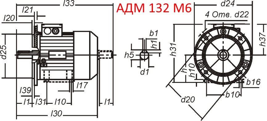 Основные размеры  АДМ 132 M6