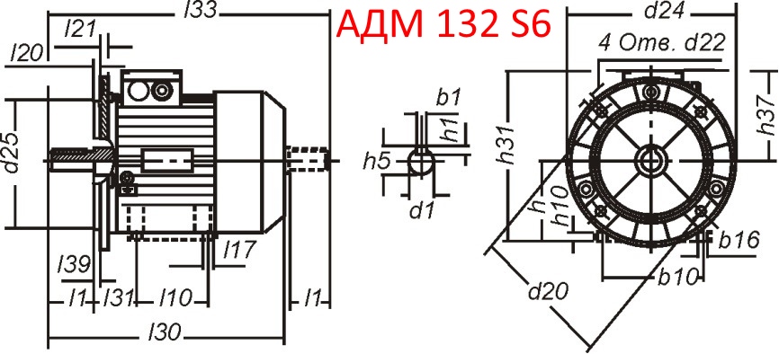 Основные размеры  АДМ 132 S6