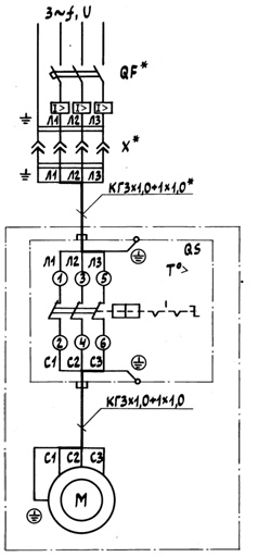 Схема электрическая принципиальная и соединений установки компрессорной, модель К-1