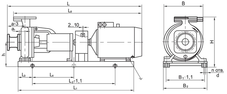 Габаритные размеры насосного агрегата СМ 200-150-400б/4